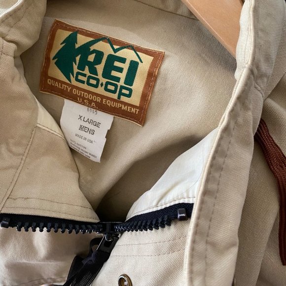 Vtg REI Co op beige utility cargo jacket/coat mens XL (packed hood) heavy canvas - Picture 16 of 16